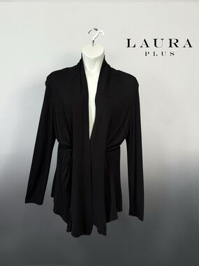 Laura Plus, Black Open Front Cardigan Silk Blend, 1X Plus Size
